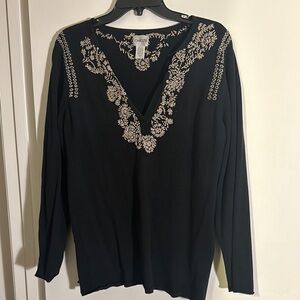 Chico's Black Embroidered Women's Top